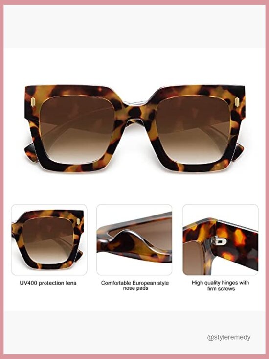 Vintage Oversized Square Sunglasses, UV400 Protection, Recycled Material main image 7